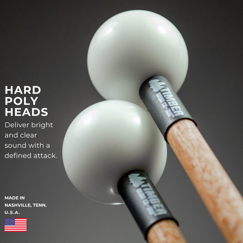 Timber Drum Co. Percussion Bell Mallets â€” MADE IN U.S.A. â€” Sticks for Glockenspiel, Xylophone, Blocks â€” Hard Poly, 15.25" - Image 2